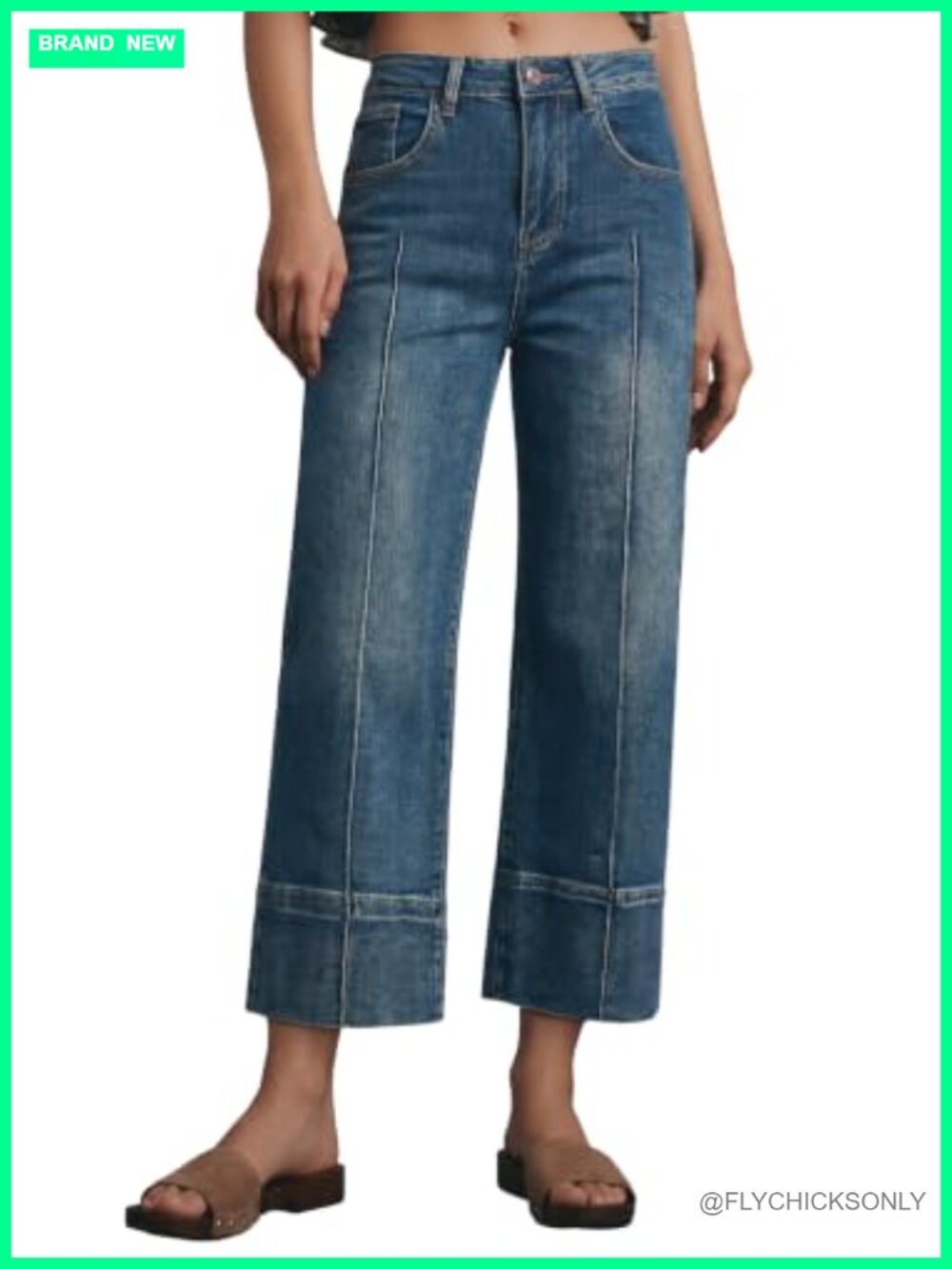 Womens High Rise Wide Leg Cropped Capri Jeans Stretch Denim Baggy
